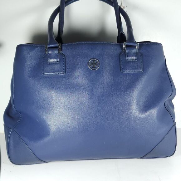 Tory Burch Robinson East West Blue Leather Large Top Handle Tote Bag Handbag - Picture 2 of 16